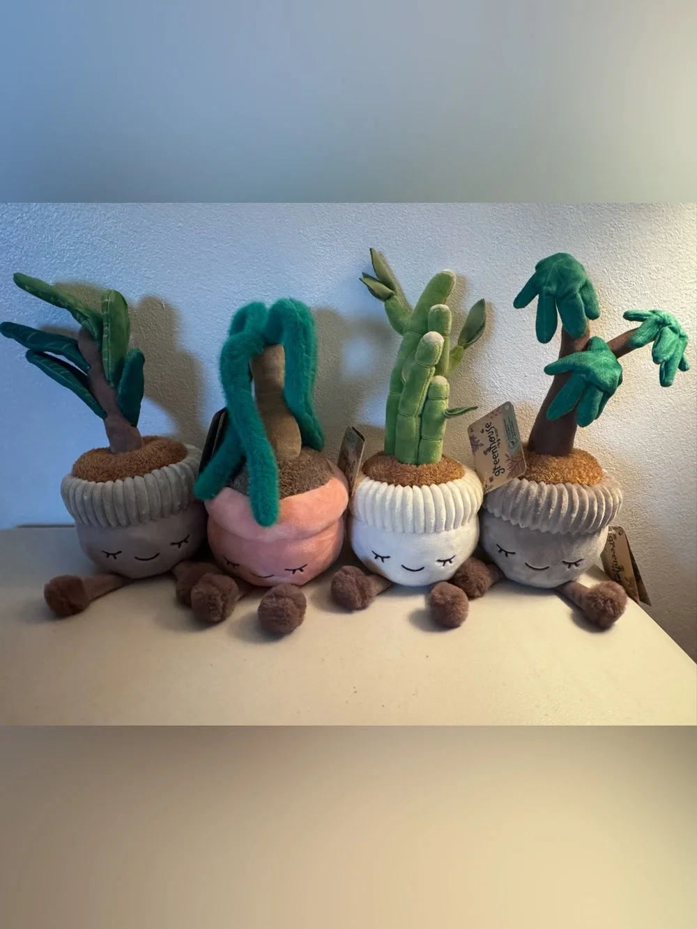 Plush Potted Succulent Plushies - Soft Green and Pink Faux Florals